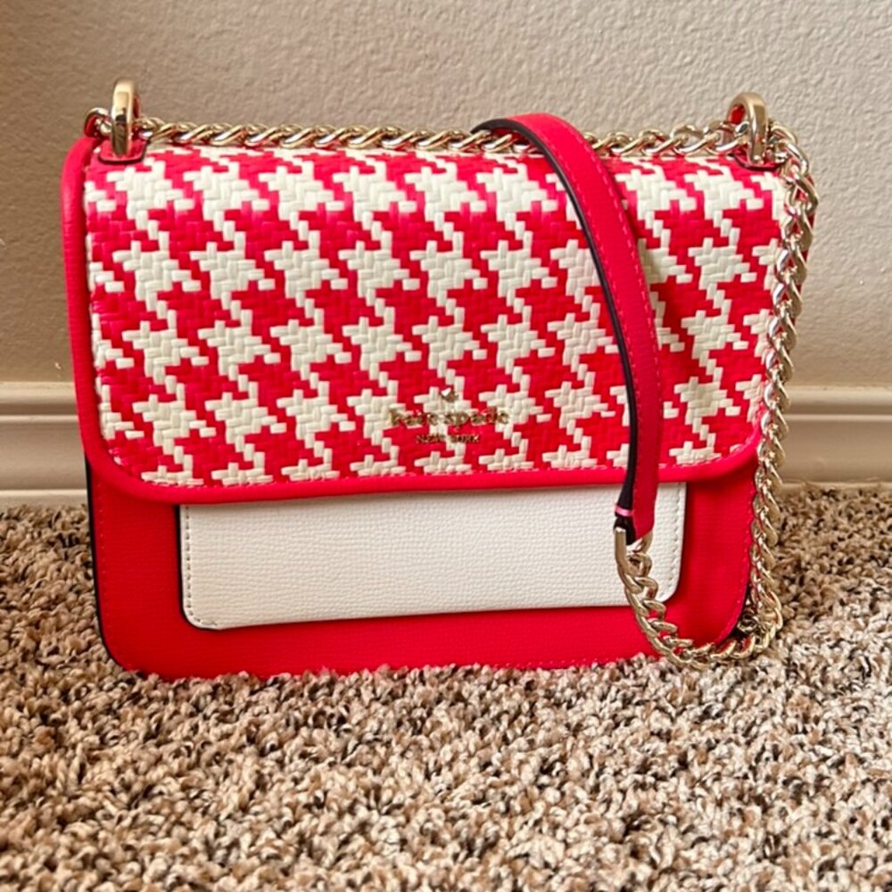 Kate Spade Remi Houndstooth Flap Chain Crossbody Hot Pink Multi NWT
